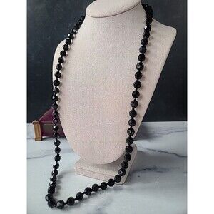 Adjustable Black Plastic Beaded Necklace Vintage